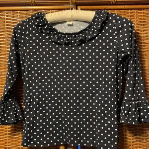 Darling Crewcuts navy/white polka dot L/S ruffle neck top girls size 8
